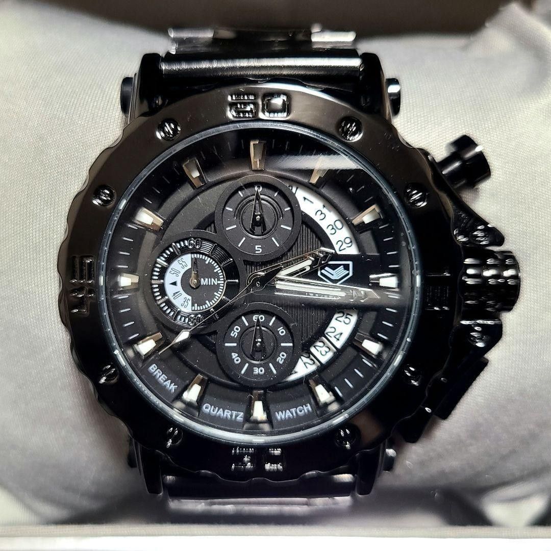 【新品】ニクト　ブラック　大型フェイス　ステンレス　メンズ　腕時計　ウォッチ クロノグラフ Quartz クォーツ