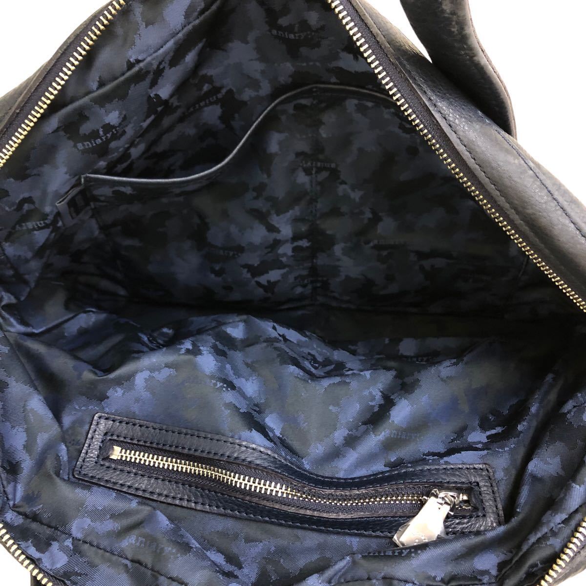 h039 本革 日本製 aniary アニアリ レザー ハンド トート バッグ ネイビー系 手持ち メンズ 紳士 鞄 カバン bag_画像10