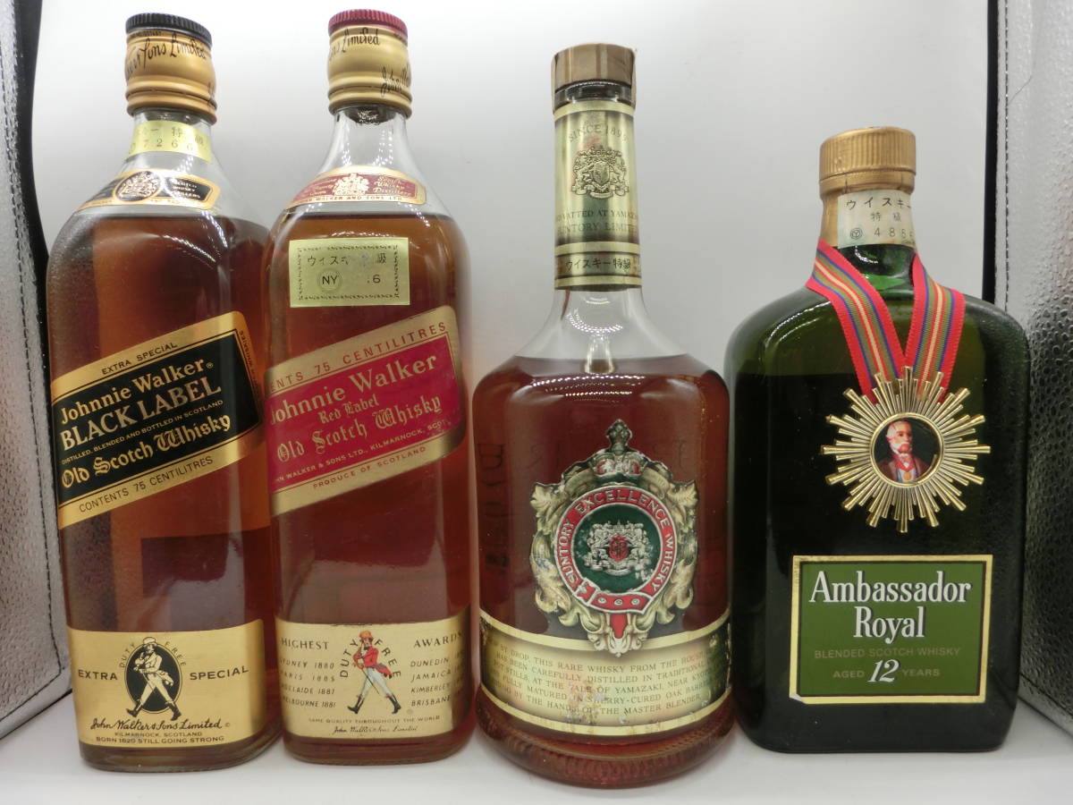 《⑮古酒・ウイスキー4本セット　★RARE OLD SUNTORY EXCELLENCE　★Ａmbassador Ｒoyal　★Johnnie Walker、2本・未開栓、保管品》_画像1