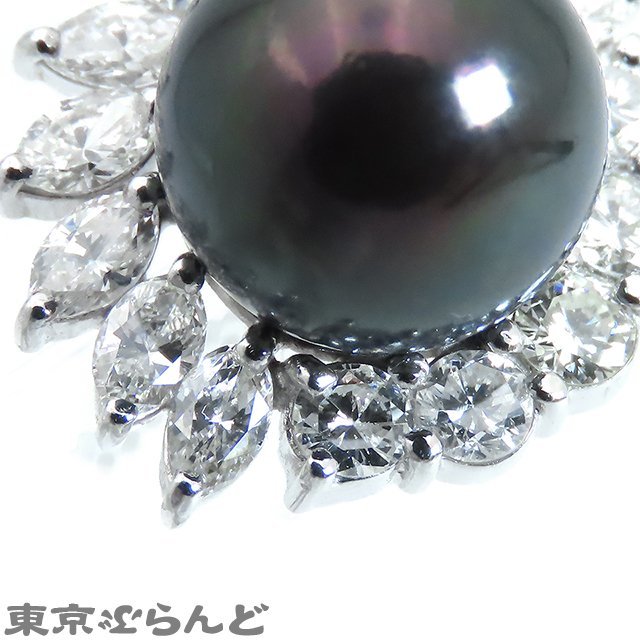 101689633 ブラックパール ピアス Pt900 ダイヤモンド 黒蝶真珠 約9.8mm玉 総2.40ct プラチナ ピアス レディース_画像2