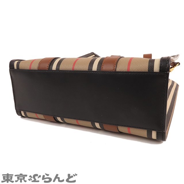 101707814 バーバリー BURBERRY スモール アイコン ストライプ トートバッグ 8024686 ベージュ Eキャンバス レザー 2WAY ショルダーバッグ_画像3