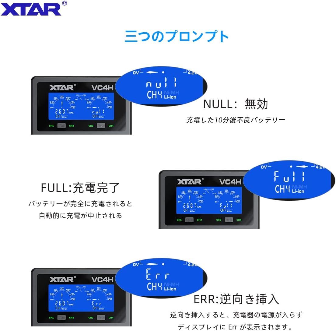 XTAR VC4H lithium charger battery charger 3.6V/3.7V lithium ion battery 10400~32650 protection circuit attaching 21700