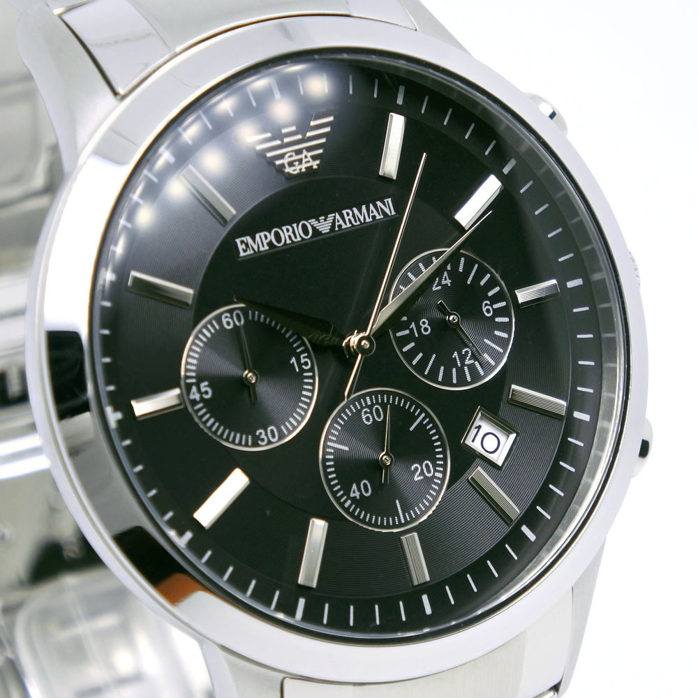 ARMANI Emporio * Armani AR-2434 наручные часы SS серебряный кварц хронограф мужской чёрный циферблат [I100223031] б/у 