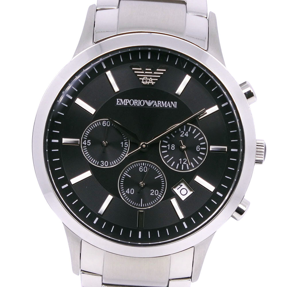 ARMANI Emporio * Armani AR-2434 наручные часы SS серебряный кварц хронограф мужской чёрный циферблат [I100223031] б/у 