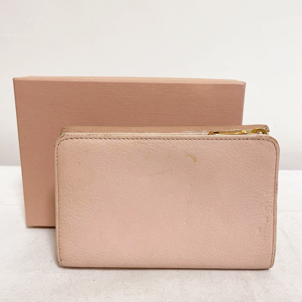  peace 162*① miumiu MiuMiu leather folding purse wallet ribbon lady's pink 