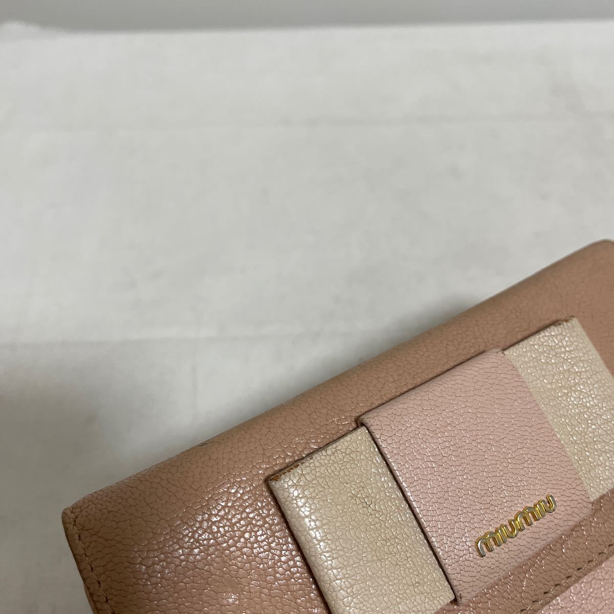  peace 162*① miumiu MiuMiu leather folding purse wallet ribbon lady's pink 