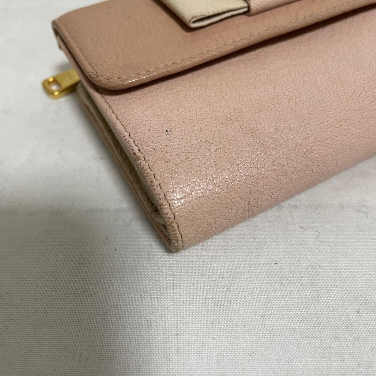 peace 162*① miumiu MiuMiu leather folding purse wallet ribbon lady's pink 