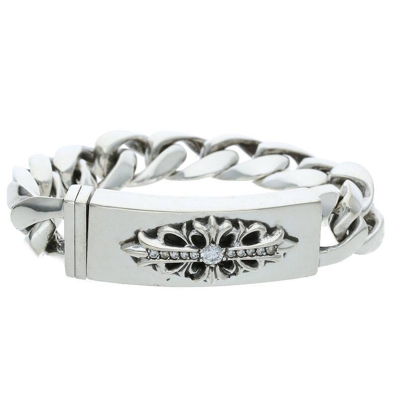 クロムハーツ Chrome Hearts ID FLRL CRS P/DIA/フローラルIDクラシックリンク サイズ:11LINK PAVEダイヤ/シルバーブレスレット 中古 SJ02