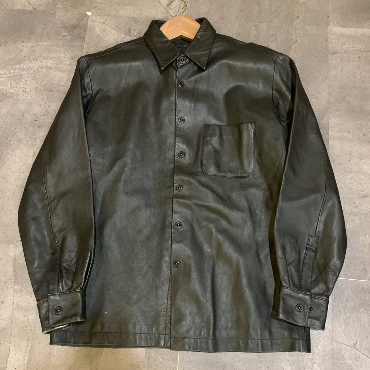 WW ▼ 都会のカジュアルウェア 'ホーススキン' TETE HOMME テットオム 馬革 スナップボタン レザーコート size:L アウター 紳士服_画像2