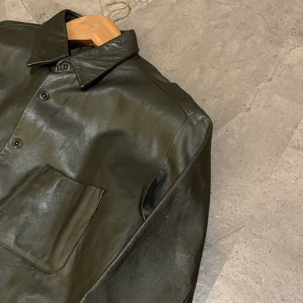 WW ▼ 都会のカジュアルウェア 'ホーススキン' TETE HOMME テットオム 馬革 スナップボタン レザーコート size:L アウター 紳士服_画像4