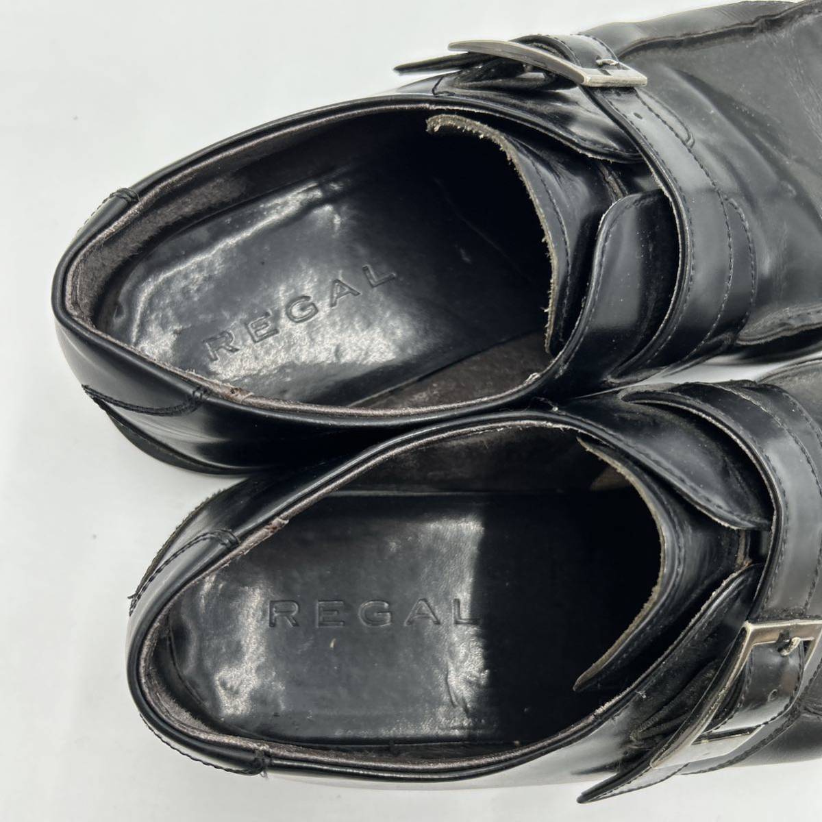 F @ 日本製 '履き心地抜群' REGAL リーガル 本革 LEATHER モンクストラップ ビジネスシューズ 革靴 ドレスシューズ 26cm 紳士靴 BLACK _画像7