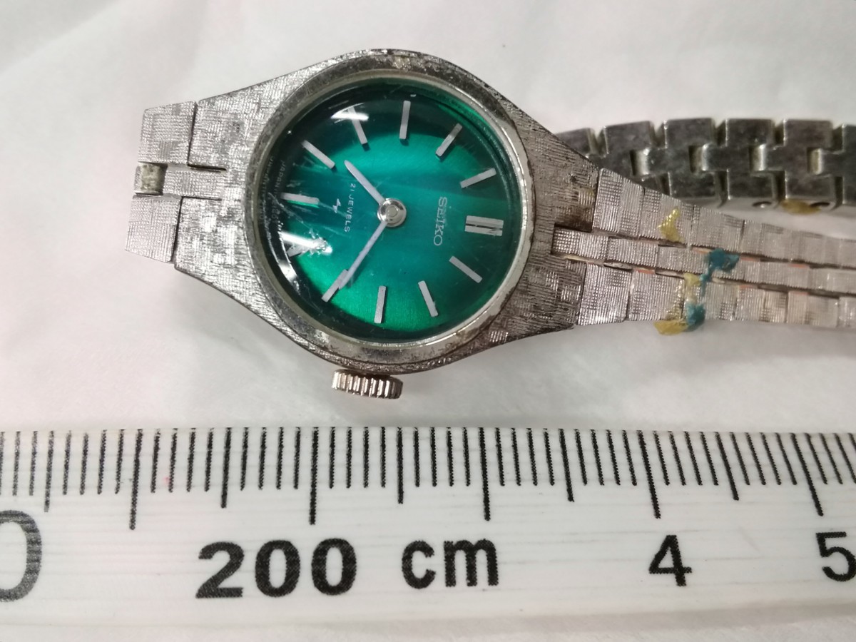 g_t R190 ☆SEIKO セイコー 21JEWELS 11-0730 手巻き式 グリーン文字盤 レディース腕時計 不稼動品☆ 【現状品】_画像3