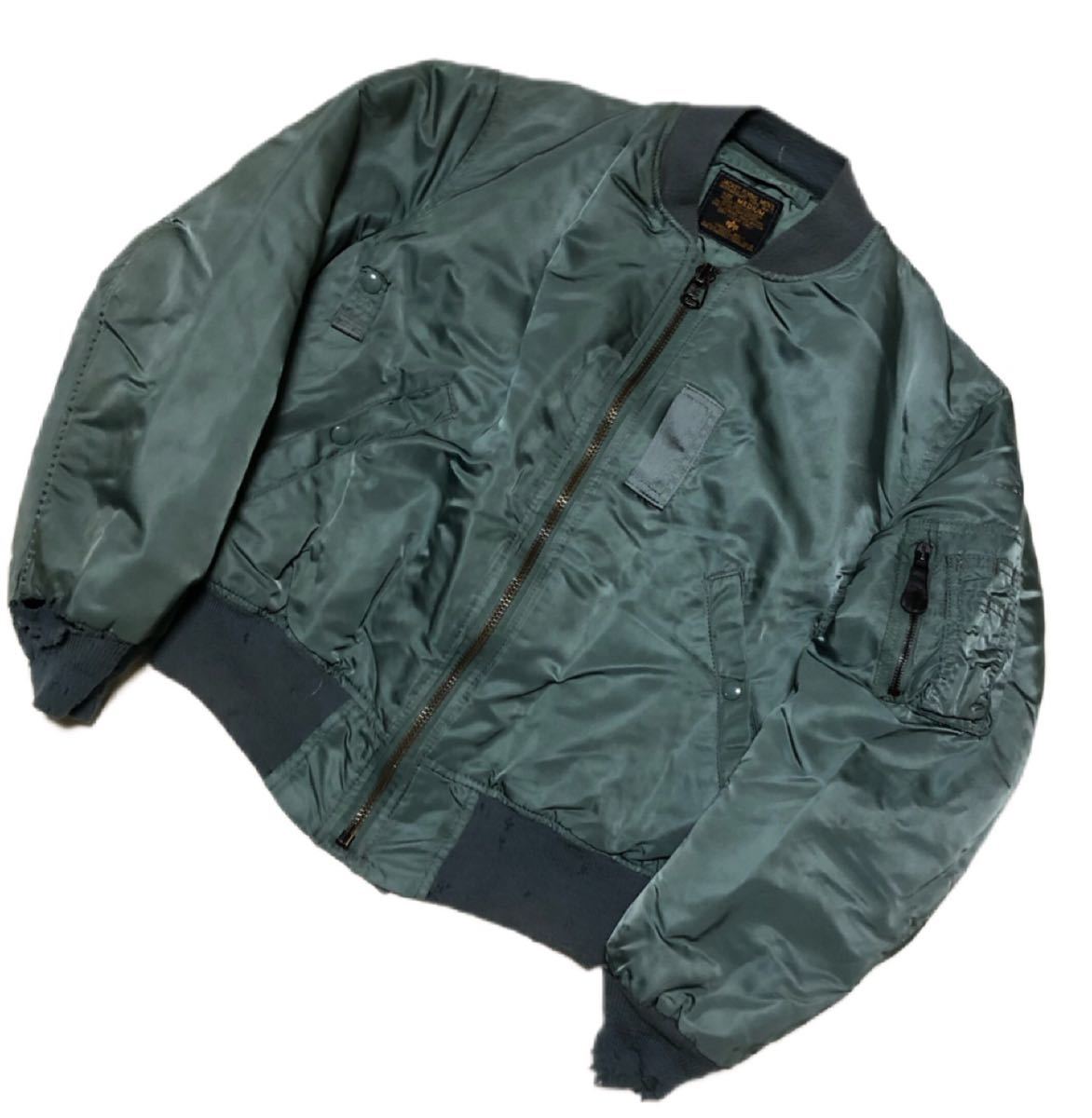 10130 USA製《ALPHA INDUSTRIES アルファ》フルジップ 中綿入 VINTAGE MA-1 MA1 フライトジャケット カーキ M_画像3