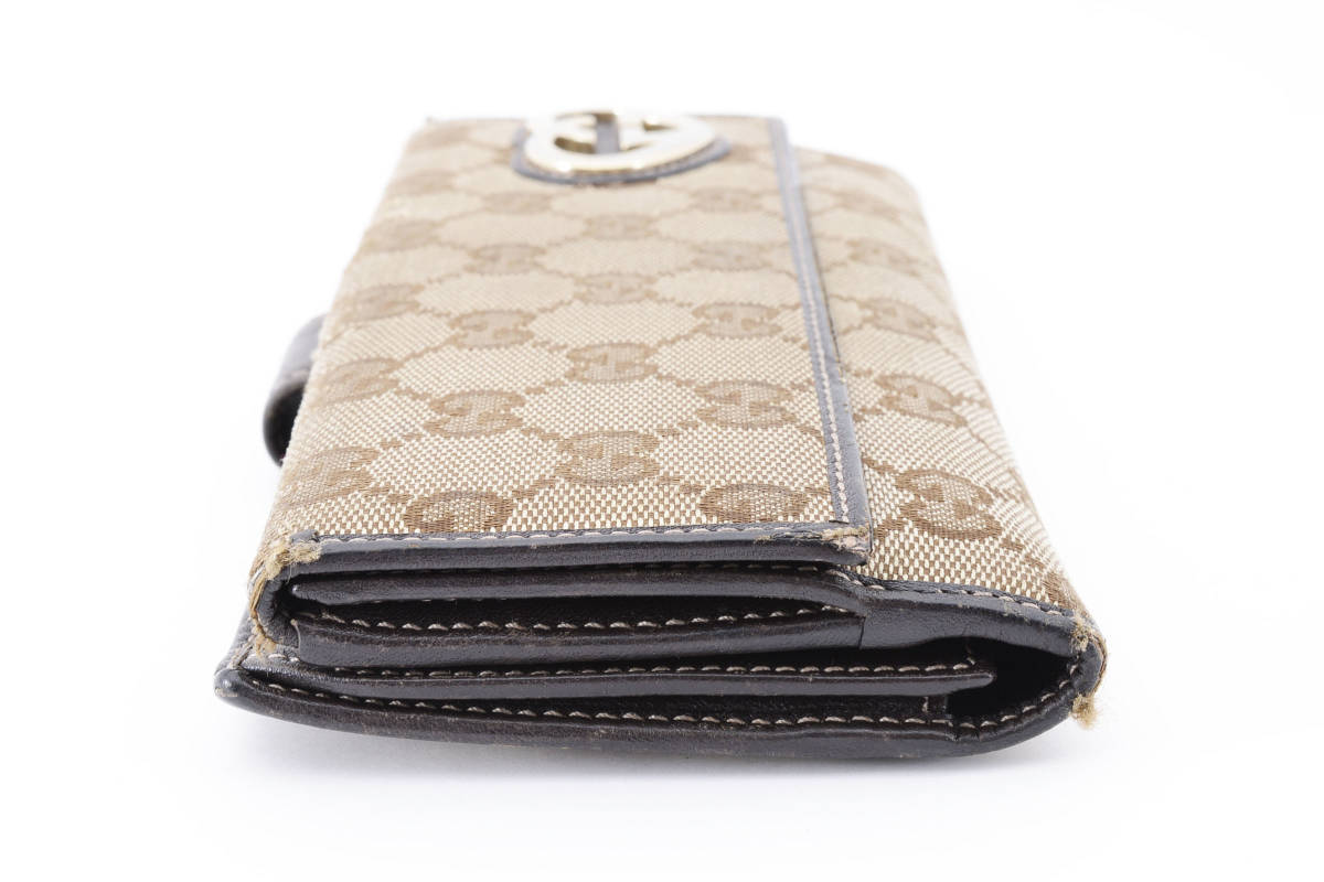 1円〜　美品　GUCCI グッチ 251861 ラブリーハート GG柄 GGキャンバス×レザー 二つ折り 長財布 ブラウン系 AP4171 _画像4