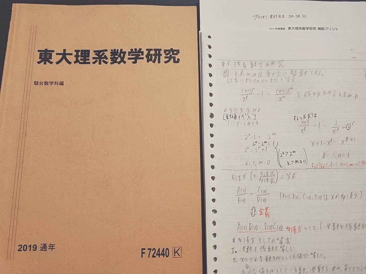 駿台　米村明芳先生　通期　東大理系数学研究　テキスト・板書　フルセット　上位クラス　鉄緑会　河合塾　Z会　東進 　SEG_画像1