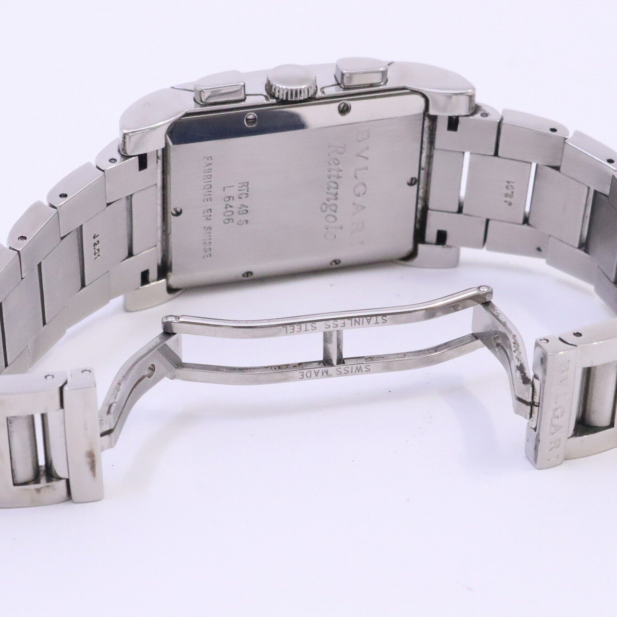 ブルガリ レッタンゴロ クロノグラフ クォーツ メンズ 腕時計 白文字盤 純正SSベルト RTC49S【いおき質店】の画像6