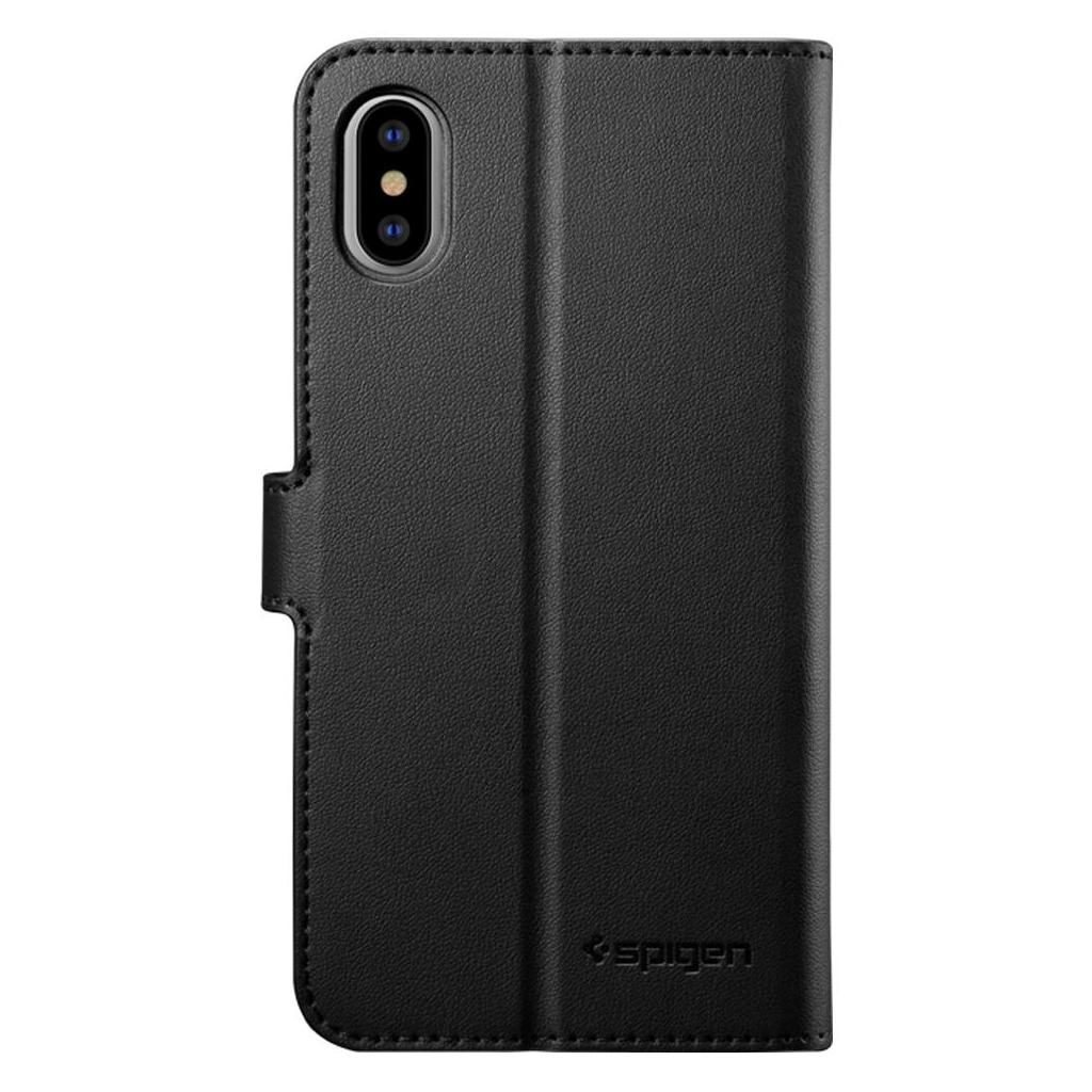  free shipping [ with translation * unused goods ]iPhone XS|iPhone X (5.8 -inch ) notebook type case black #SPIGEN|shupigen# fine quality PU leather Qi charge correspondence 