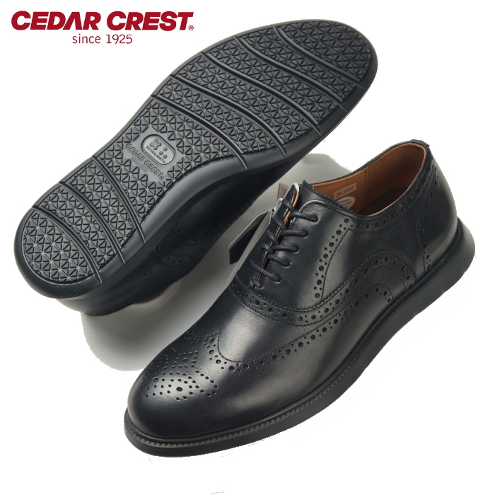 【新品・箱付】セダークレスト CEDAR CREST《伊 エクストラライト》軽量・クッション 上質本革 ウイングチップ ビジネスシューズ 黒 26cm_画像1