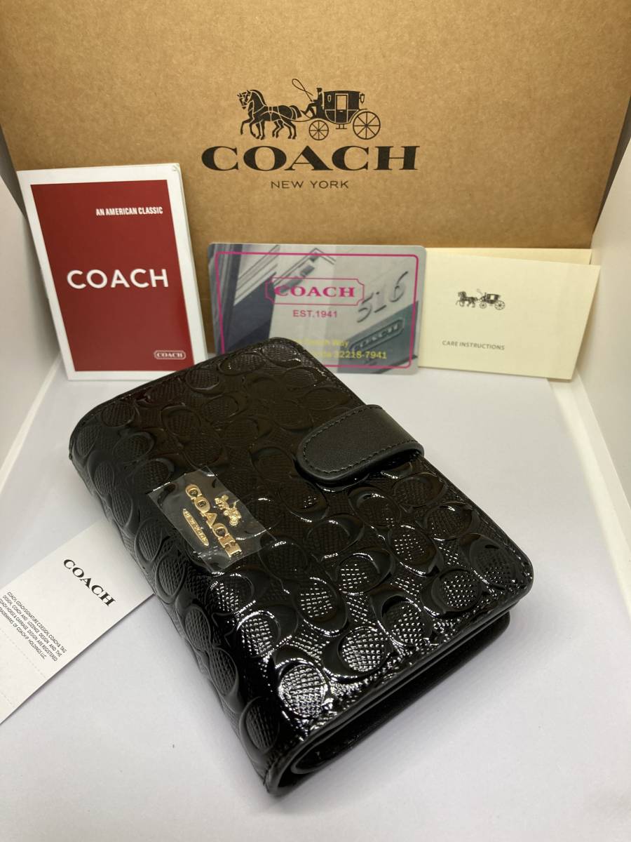 ☆新品未使用　正規品　COACH　コーチ　F25937　二つ折り財布　デボスド　パテントレザー　ミディアムコーナージップ　ブラック☆_画像2