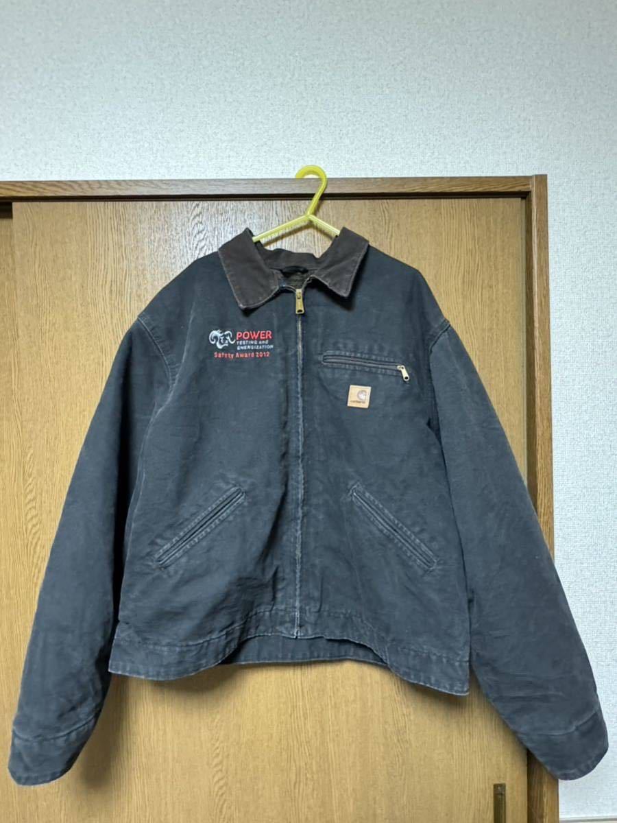 希少カラー　Carhartt カーハート デトロイトジャケット　XLサイズ ブラック　BLK MOS ダック 企業ロゴ　90s モスグリーン　2000年代