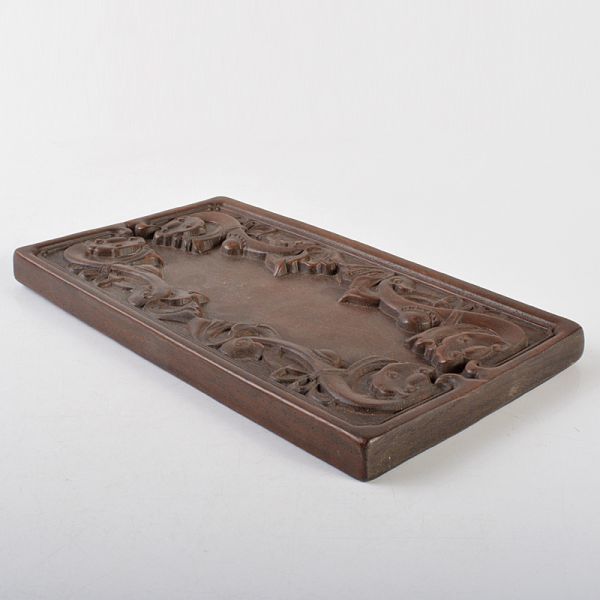 中国美術　唐木紫壇製　刻如意文　敷板　飾台　煎茶台　古玩　CGJ8_画像4