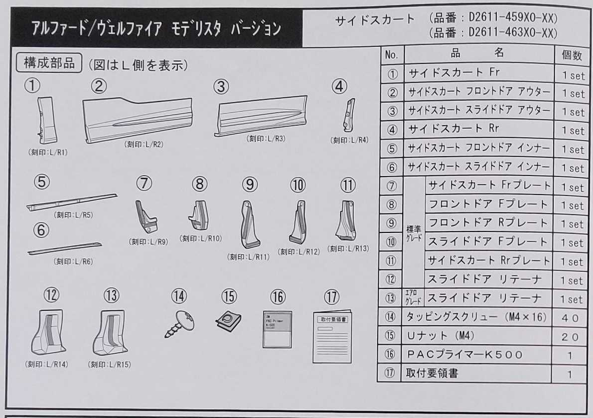 【新品・未使用】30系 アルファード/ヴェルファイア モデリスタ サイドスカート パール白 070 1台分 一式 前期/後期 エアロ 左右　希少_画像6