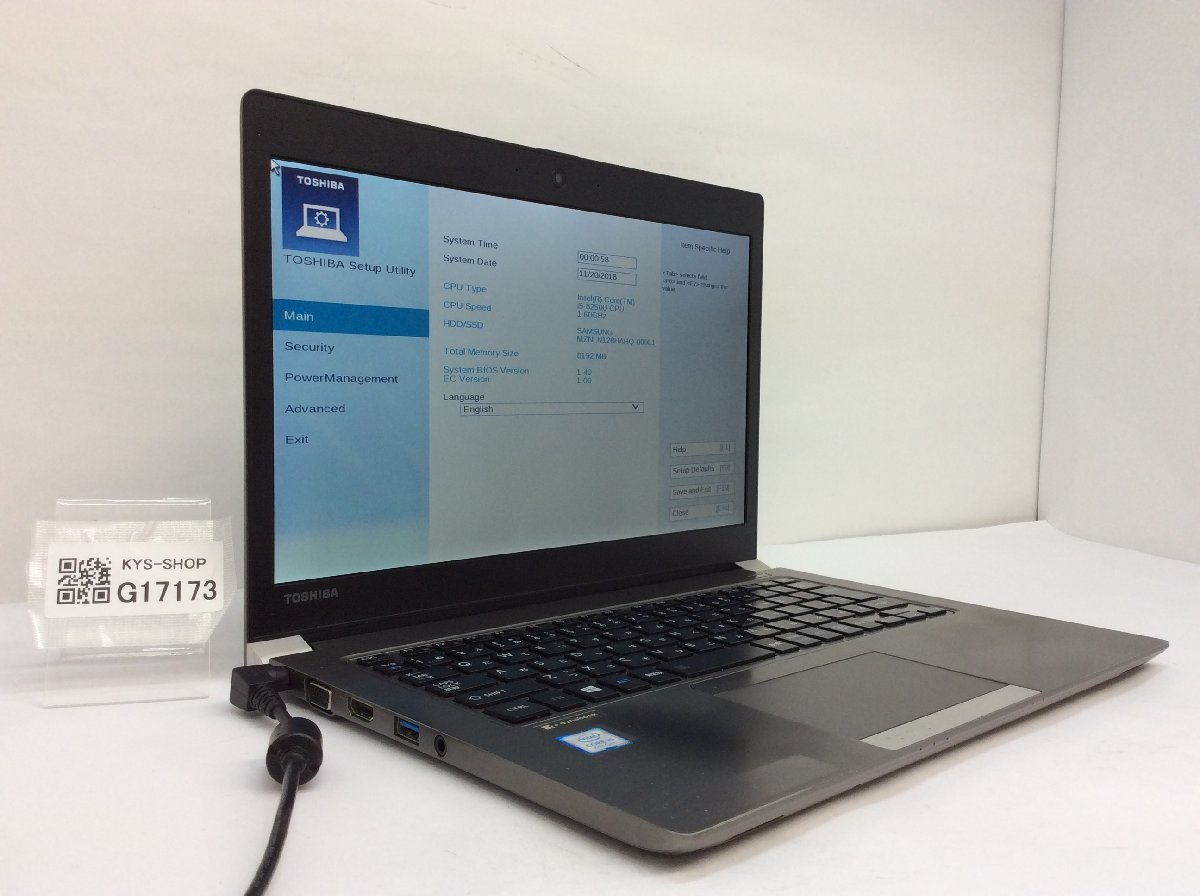 ジャンク/ TOSHIBA dynabook R63/J PR63JTA4347AD11 Intel Core i5-8250U メモリ8.19GB SSD128.03GB 【G17173】の画像1