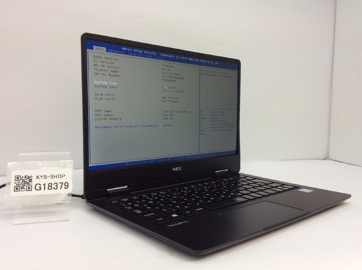 ジャンク/ NEC PC-VRA10HGG9QE3 Intel Core m3-7Y30 メモリ4.1GB ストレージ無し 【G18379】_画像1