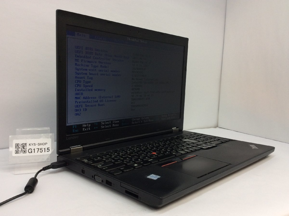 R ジャンク/ LENOVO 20J9A0FDJP ThinkPad L570 Intel Core i3-7100U メモリ4.1GB SSD128.03GB 【G17515】の画像1
