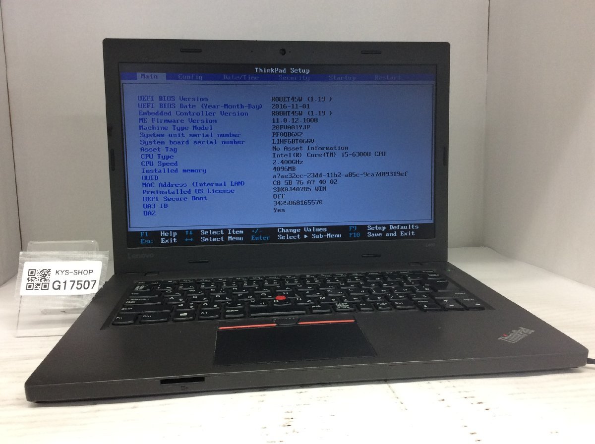 ジャンク/ LENOVO 20FVA01YJP ThinkPad L460 Intel Core i5-6300U メモリ4.1GB SSD128.03GB 【G17507】_画像1