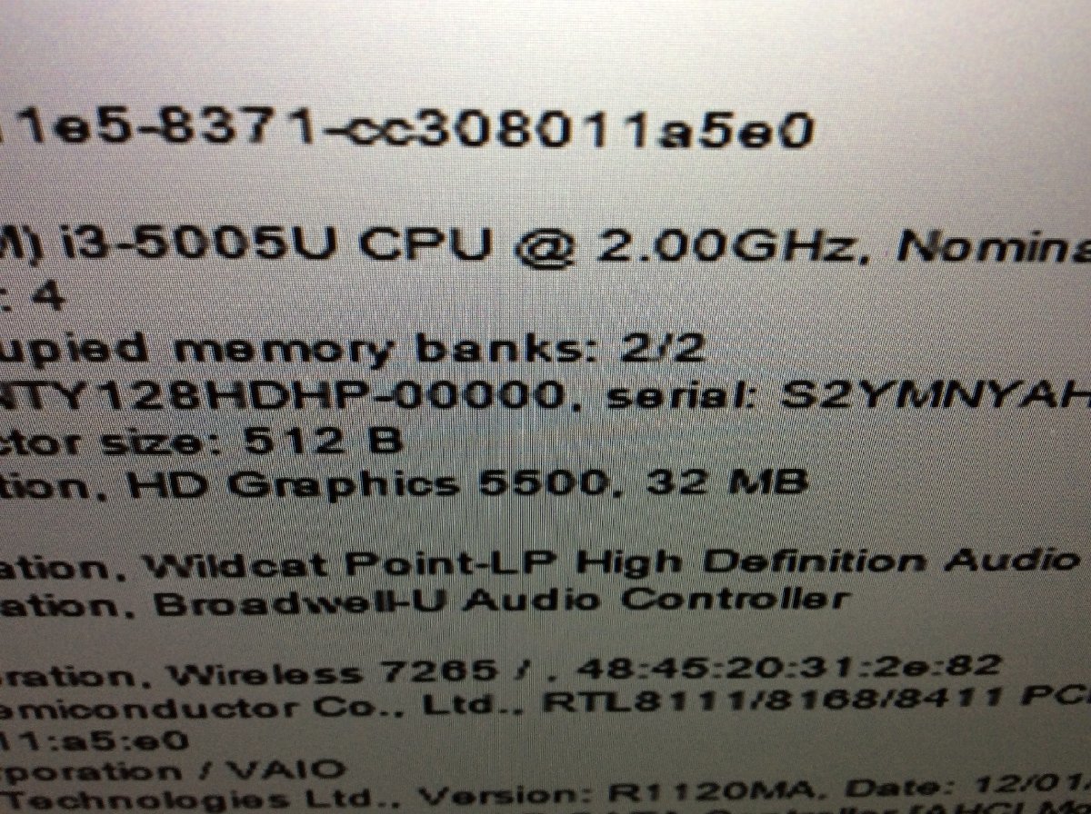 ジャンク/ VAIO VJP132 Intel Core i3-5005U メモリ4.1GB SSD128.03GB 【G18318】_液晶に写真では分かりにくい色ムラあり