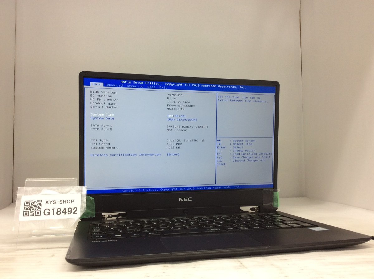 ジャンク/ NEC PC-VKA10HGG6QD3 Intel Core m3-7Y30 メモリ4.1GB SSD128.03GB 【G18492】_画像1