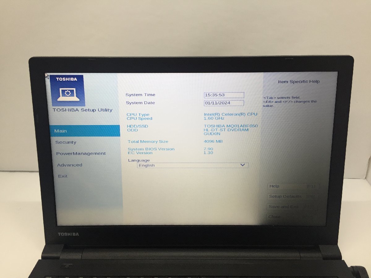 ジャンク/ TOSHIBA dynabook B45/B PB45BNAD4R5AD11 Intel Celeron 3855U メモリ4.1GB HDD500.1GB 【G17369】_画面右側に黒く発色不良があります