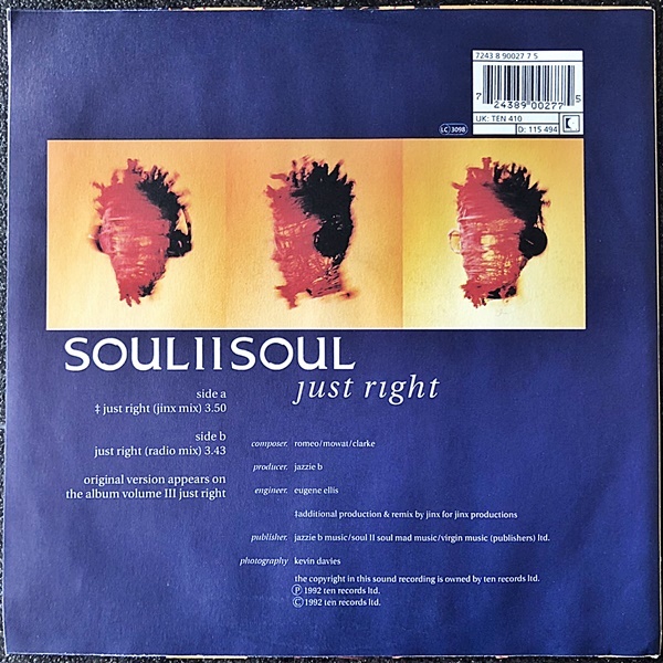 【Disco & Soul 7inch】Soul II Soul / Just Right_画像2