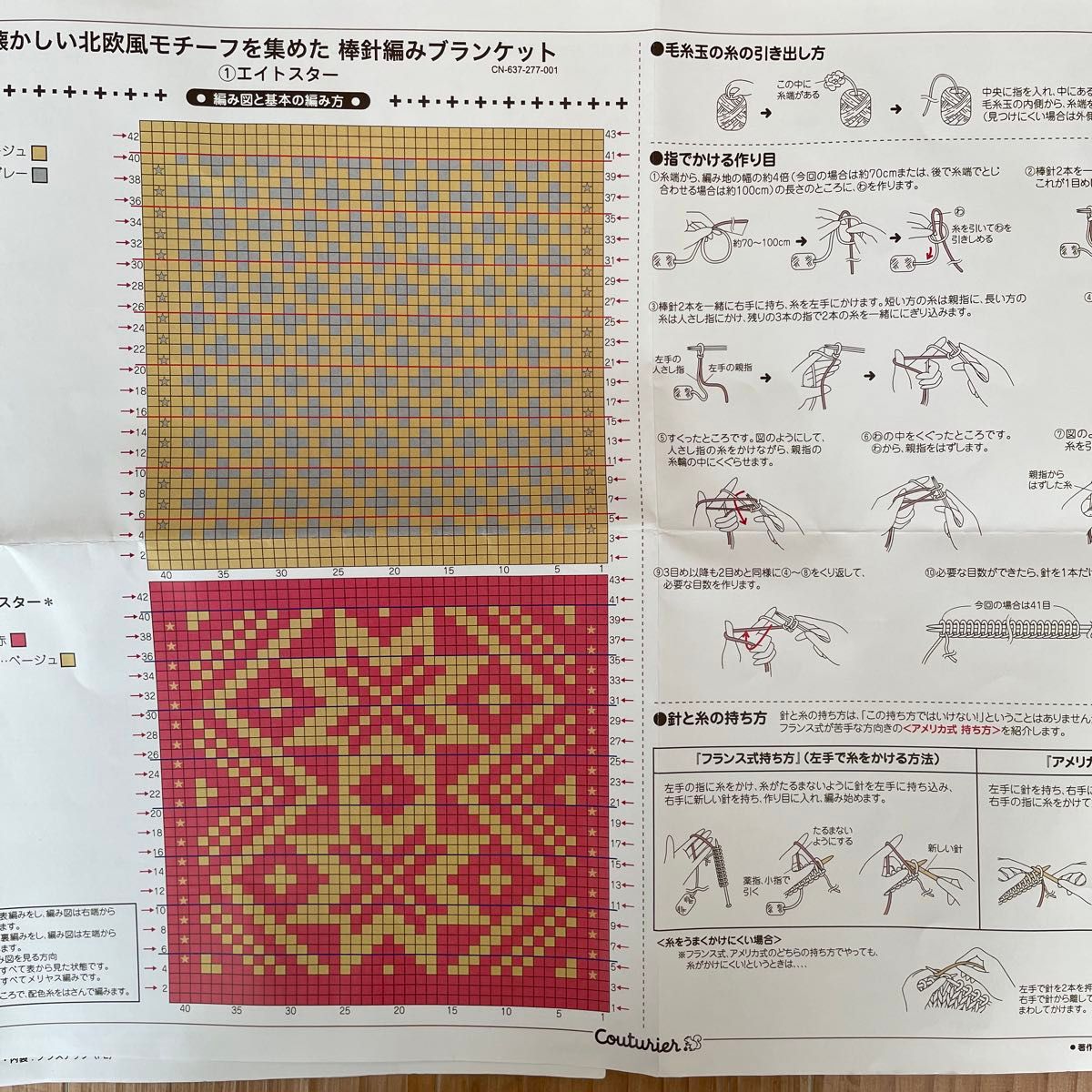 棒針編み 懐かしい北欧風モチーフを集めた ブランケット ① 棒針編み 懐かしい北欧風モチーフを集めた ブランケット ①