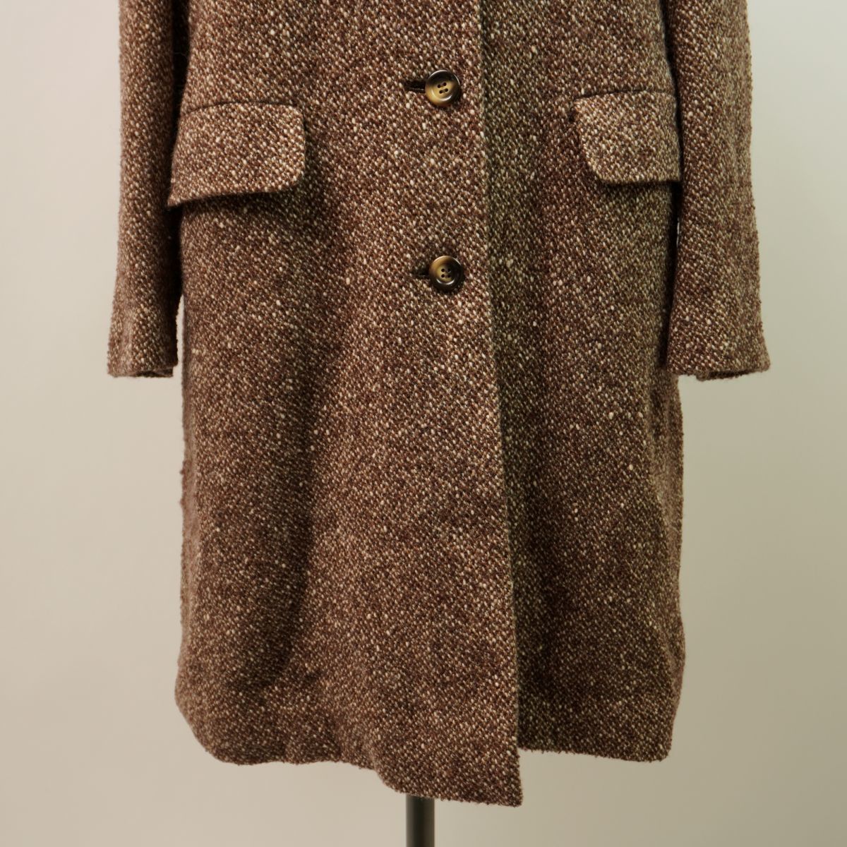  beautiful goods SCAPA Scapa ... tweed turn-down collar wool long coat lady's winter thing outer tea color series brown group size 38*LC42