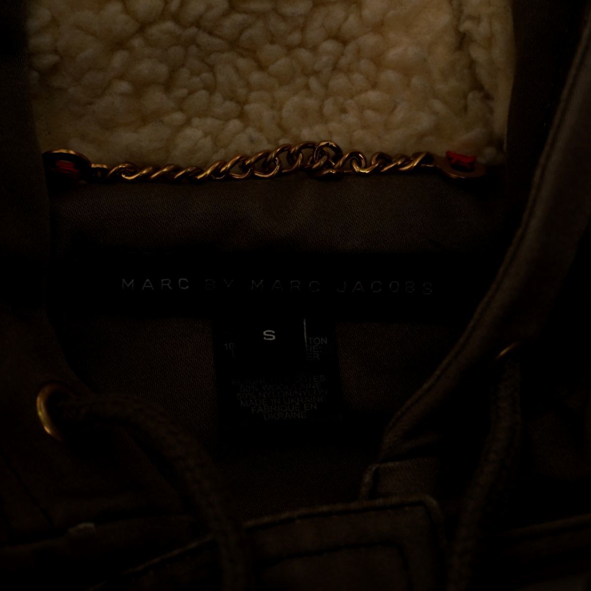 美品 Marc by Marc Jacobs マークバイマークジェイコブス フード裏ボア ダッフルコート レディース 冬物アウター カーキ サイズS*LC36_画像6