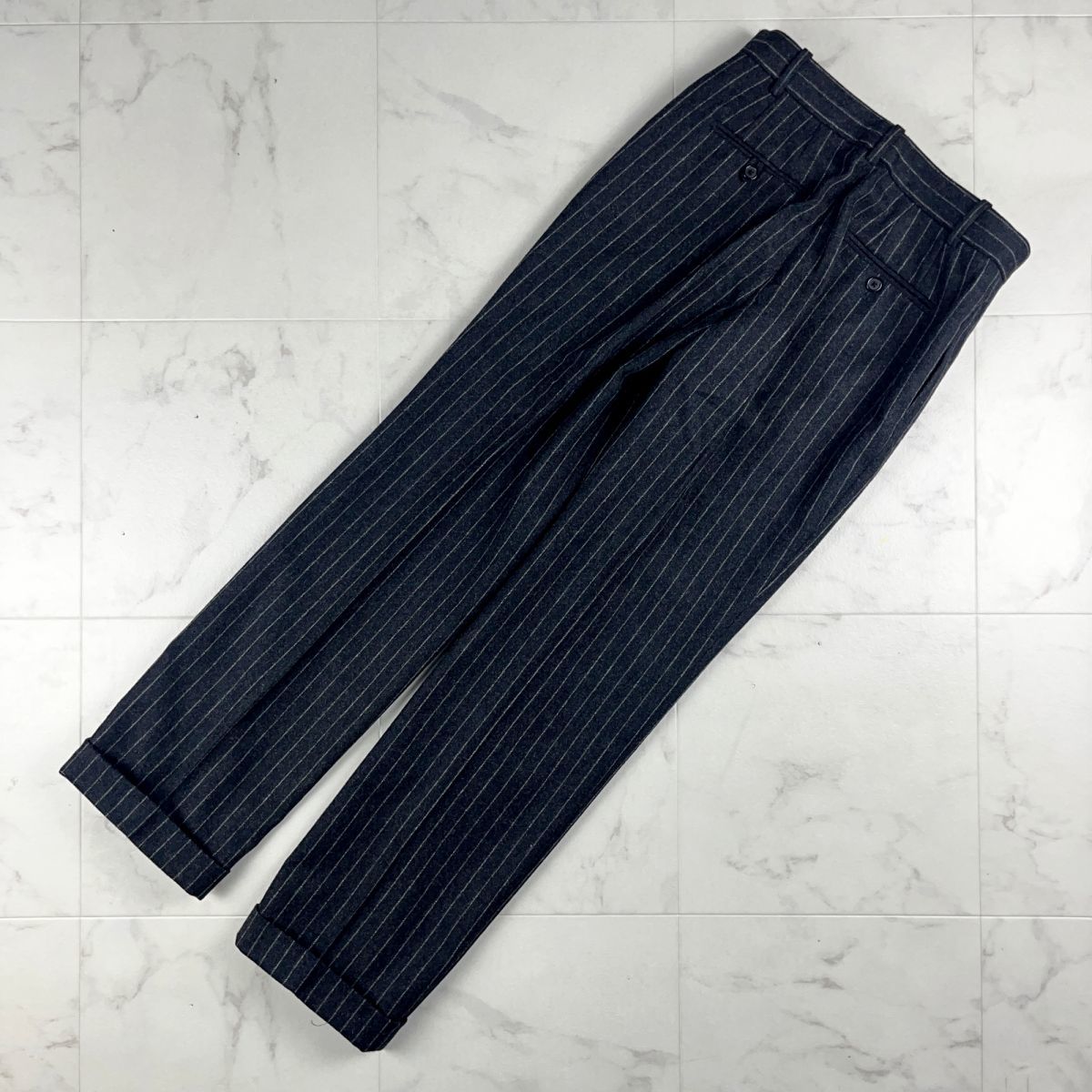  beautiful goods RALPH LAUREN Ralph Lauren cashmere . Ram wool stripe slacks pants bottoms lady's gray size 9*LC79