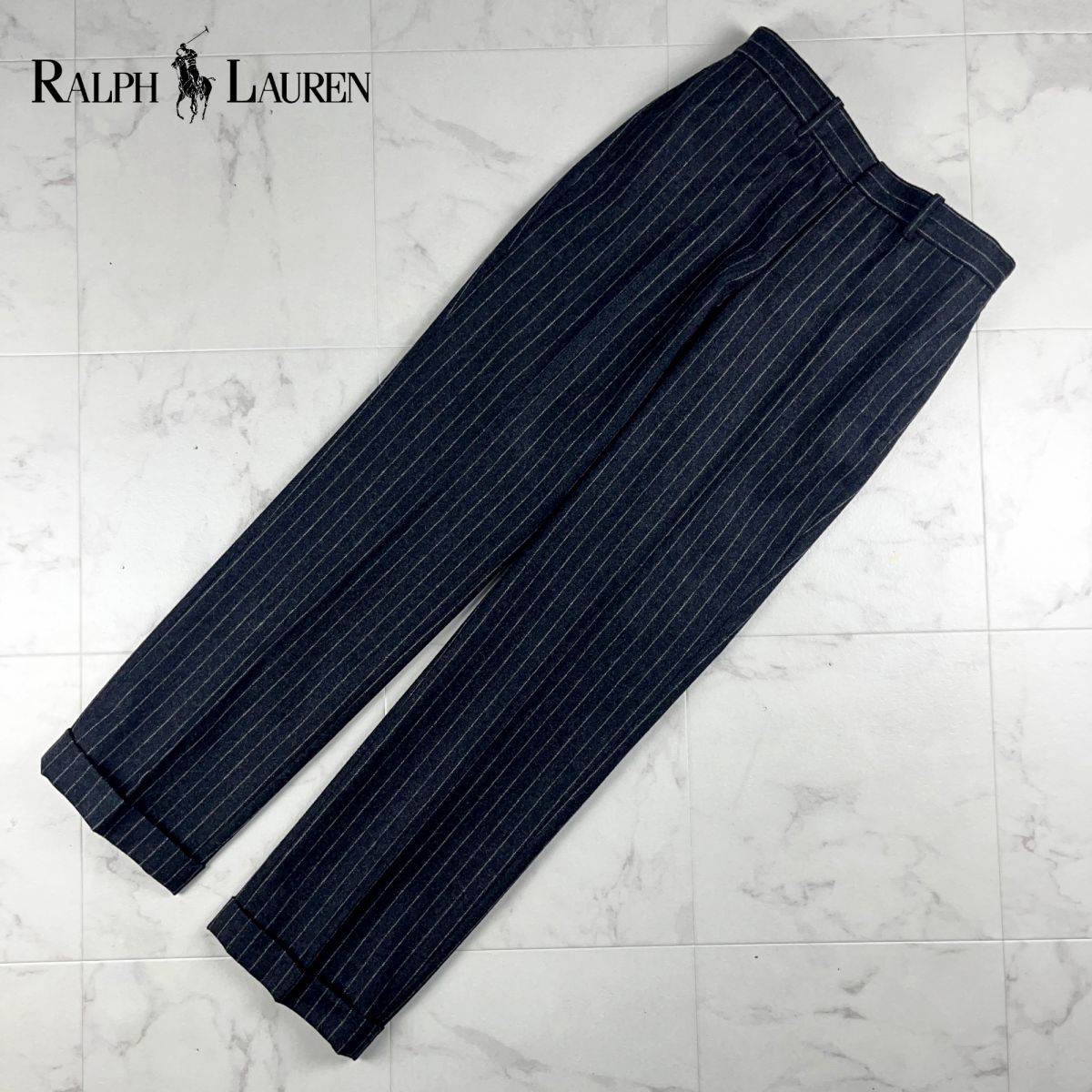  beautiful goods RALPH LAUREN Ralph Lauren cashmere . Ram wool stripe slacks pants bottoms lady's gray size 9*LC79