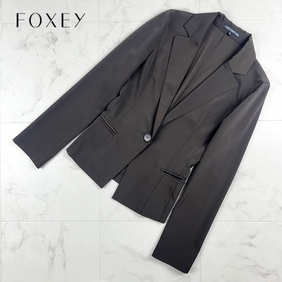 美品 FOXEY NEWYORK フォクシーニューヨーク シングルボタン テーラードジャケット レディース ダークブラウン サイズ38*LC114