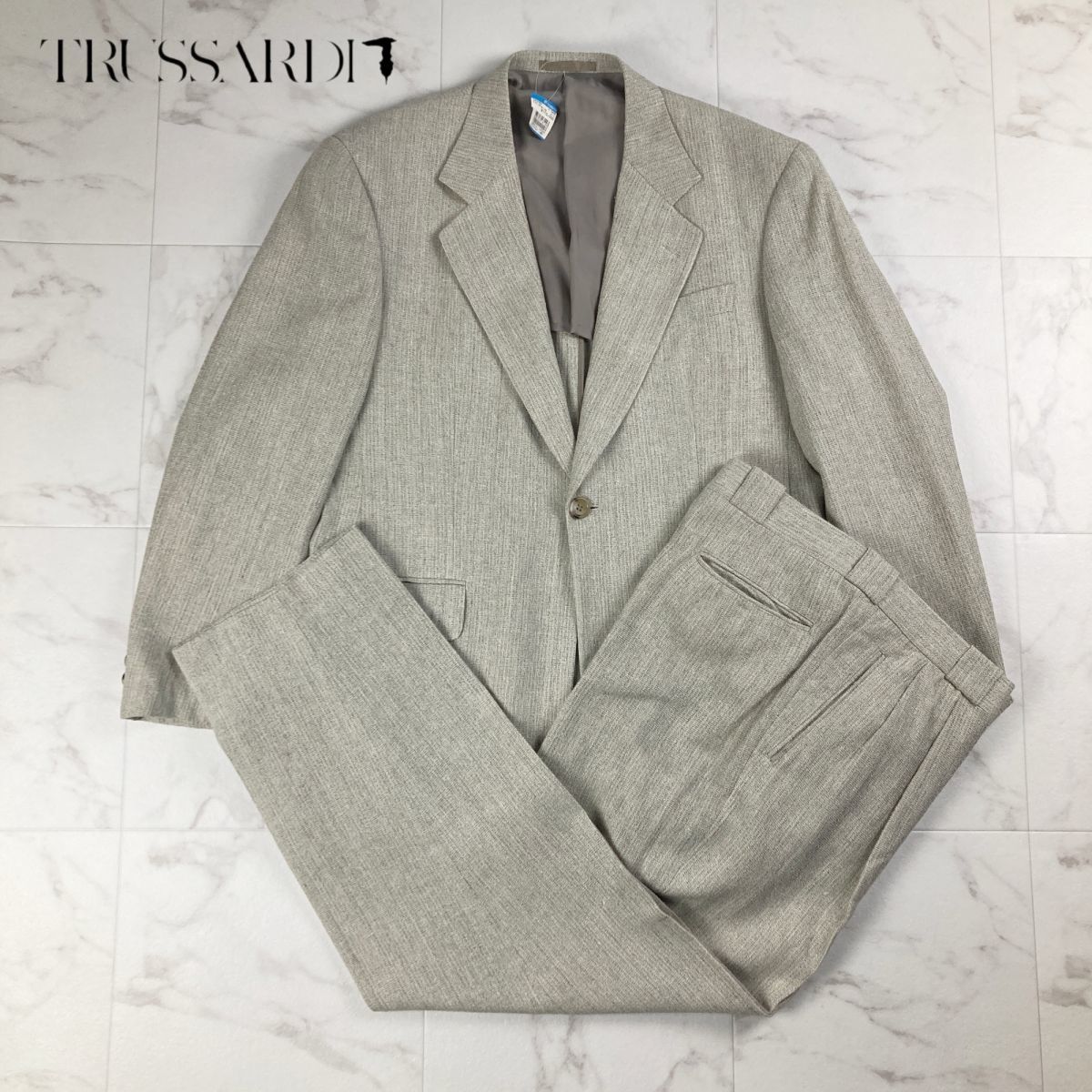  новый товар не использовался TRUSSARDI Trussardi linen шерсть . центральный Press брюки выставить костюм необшитый на спине мужской серый серия размер L*LC1258