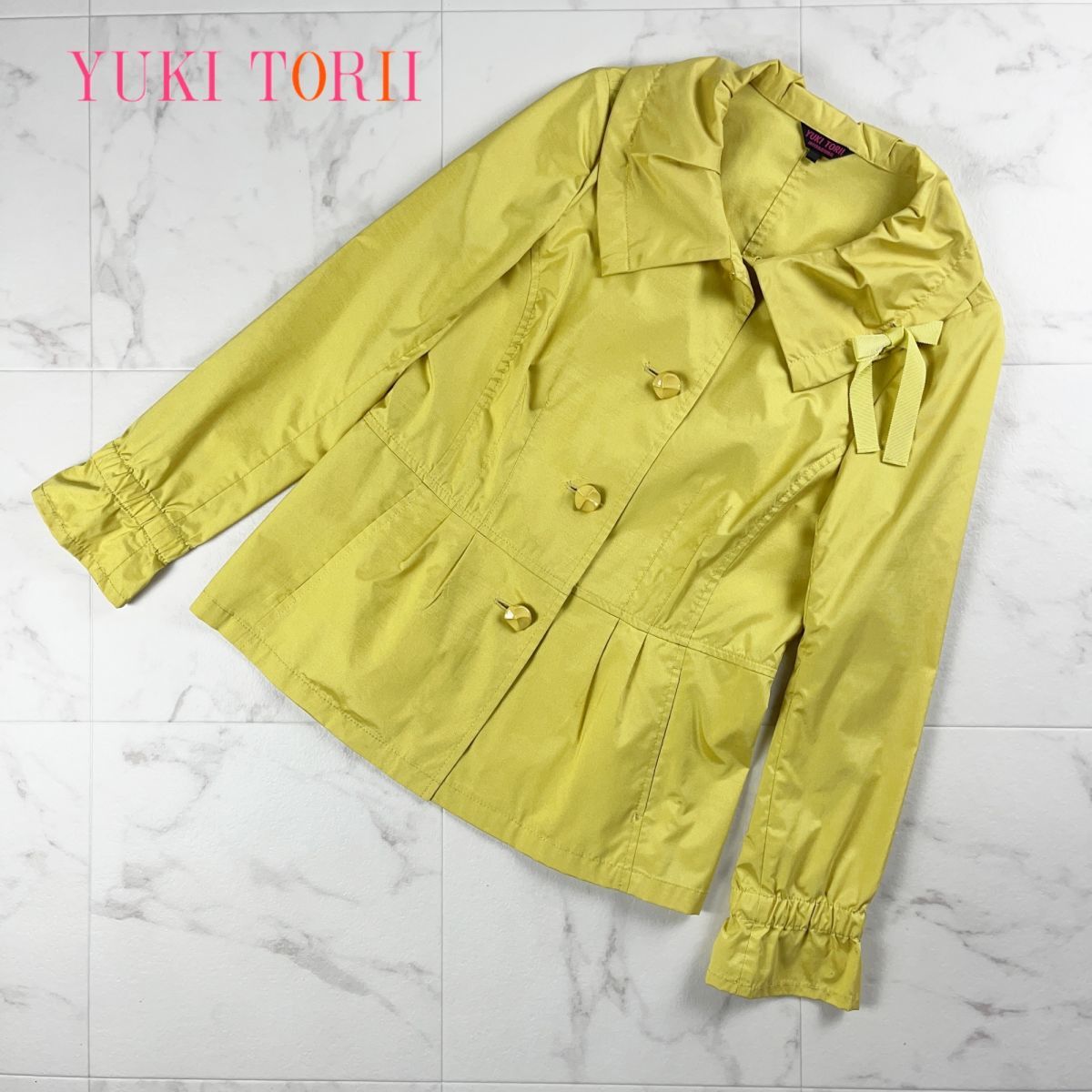 美品 YUKI TORII ユキ トリヰ ナイロンジャケット デザインボタン リボン アウター レディース イエロー サイズ40*LC1338の画像1