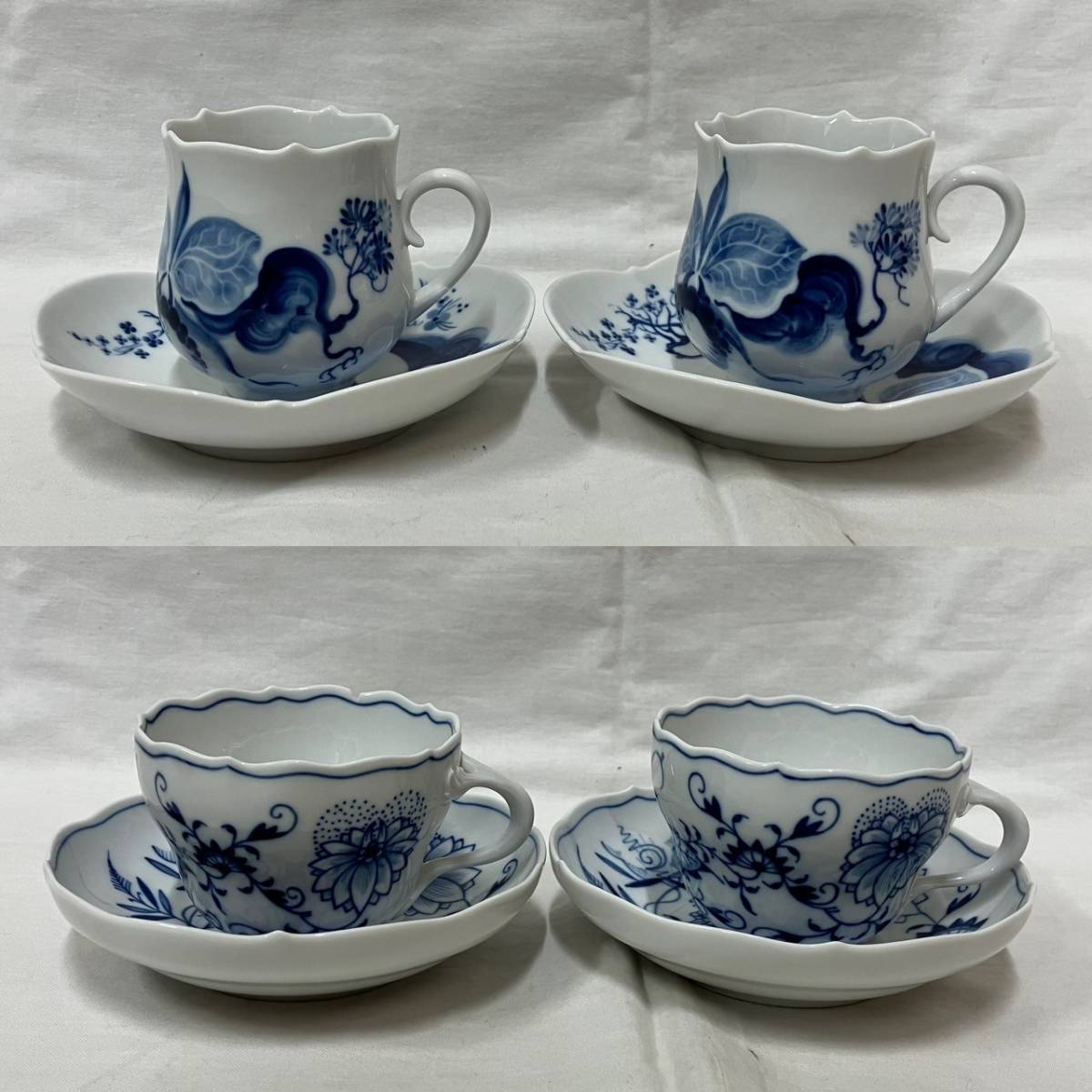 4310-1　Meissen マイセン ブルーオニオン　ブルーオーキッド　カップ&ソーサー　4客　洋食器_画像1