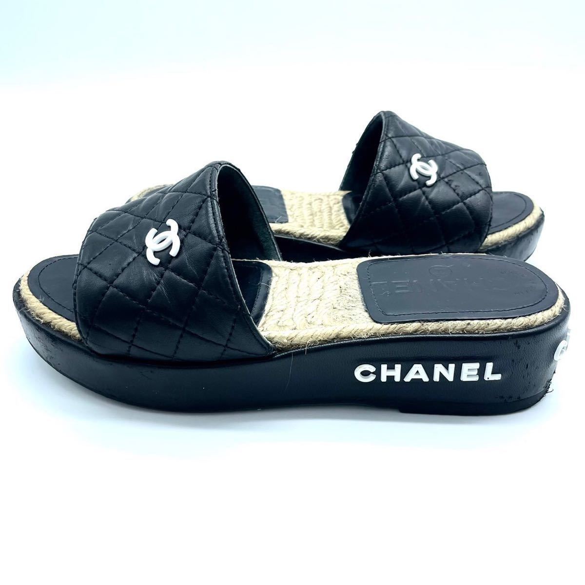 【希少】 シャネル CHANEL サンダル ミュール 20SS ココマーク マトラッセ 厚底 ロゴ金具 レザー ブラック 黒 35C 22.5cm レディース_画像6