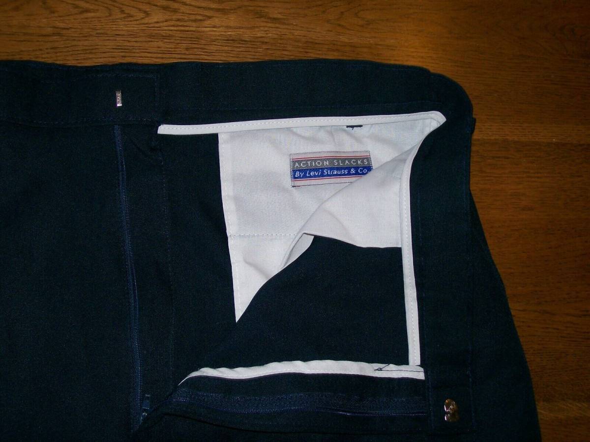 Levi Action Slacks Flat Front Dress Pant Navy Blue Dacron Polyester Mens 40 x 32 海外 即決_Levi Action Slacks 5