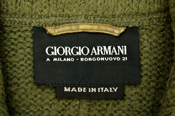Y-7055* бесплатная доставка *GIORGIO ARMANIjoru geo Armani * чёрный бирка Италия производства зеленый полный Zip выше вязаный свитер жакет 38