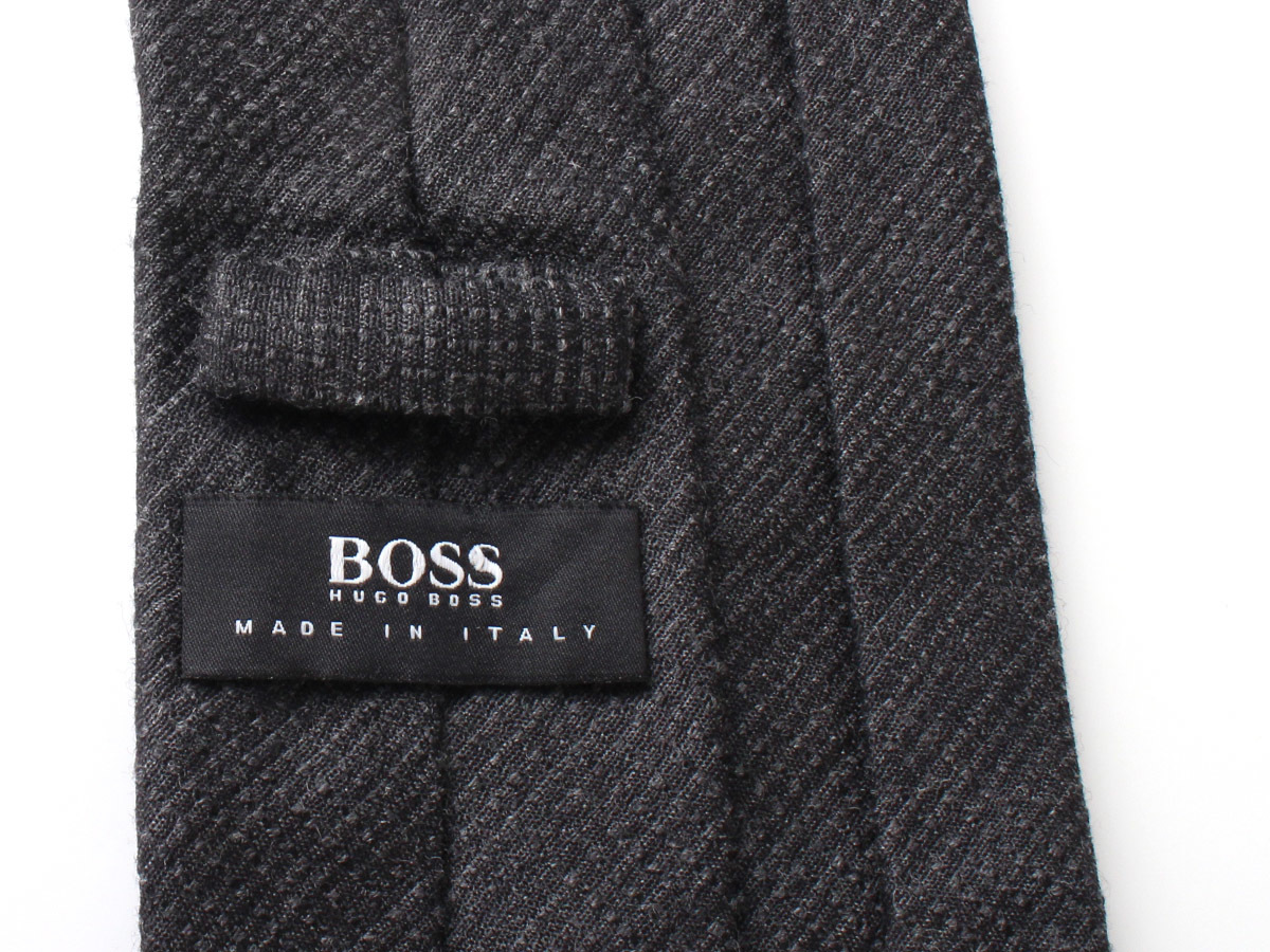 N14798 美品 BOSS HUGO BOSS ヒューゴボス ネクタイ ウール×シルク ブラック 黒 イタリア製 メンズ スーツ ビジネス _画像4