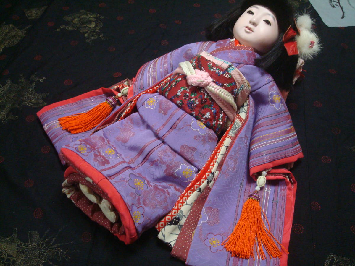 市松さんビスクさん創作人形さんに・12号・アンテーク漆縮緬お着物セット”孟春！”_画像2