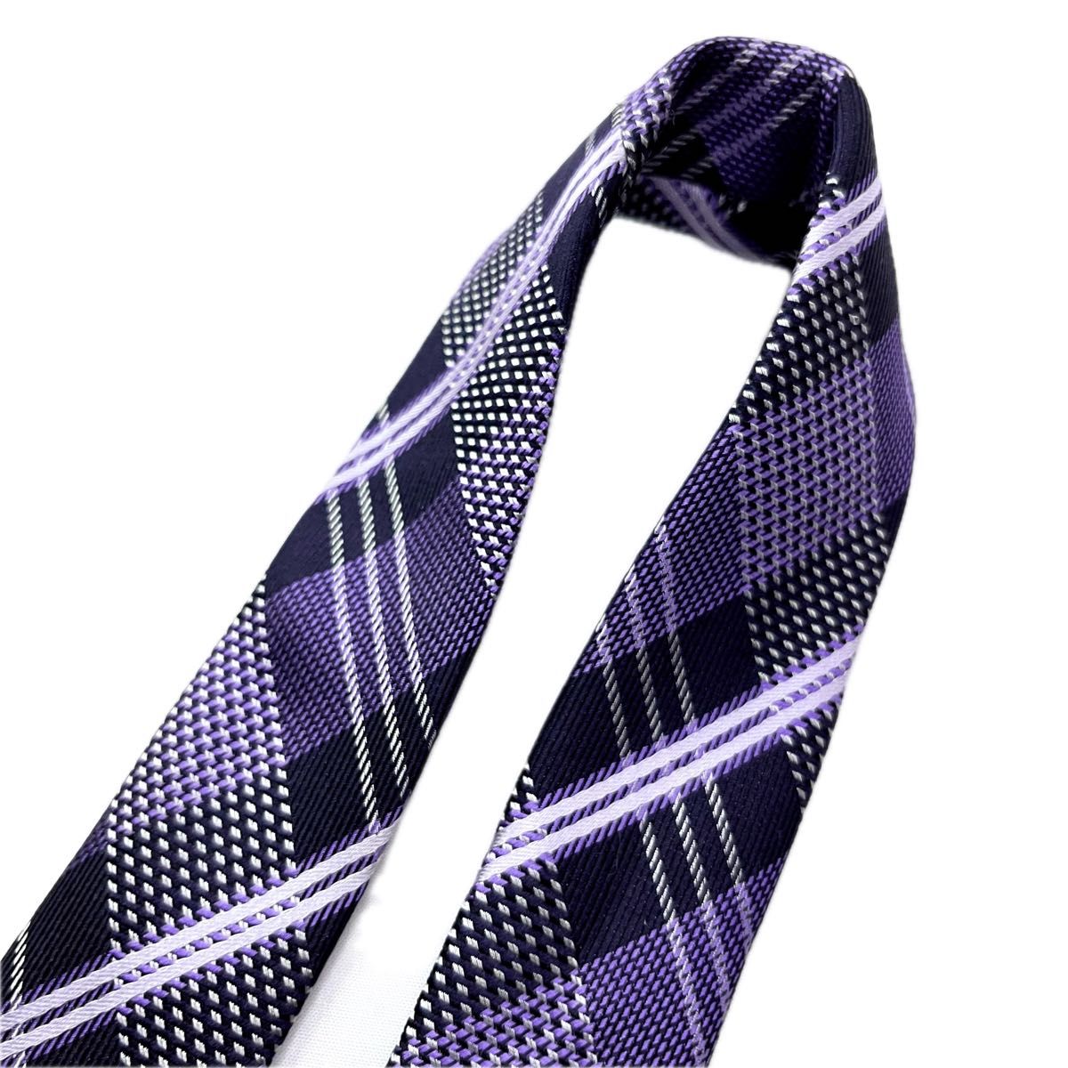 美品 ティーケーミクスパイス ネクタイ シルク チェック柄 紫