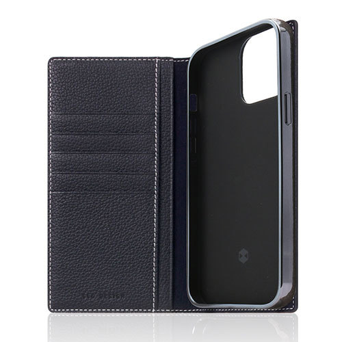 SLG Design Full Grain Leather Case for iPhone 13 Pro Max 手帳型ケース ブラックブルー SD22143i13PMBB /l_画像3